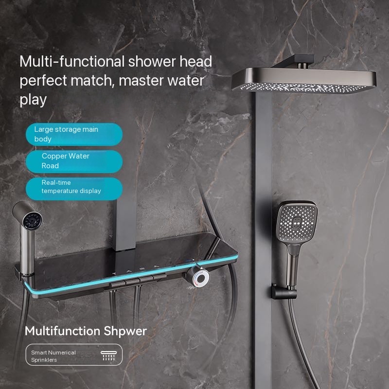 Shower Head Rain - Set Doccia Completo con Pulsanti Grigi
