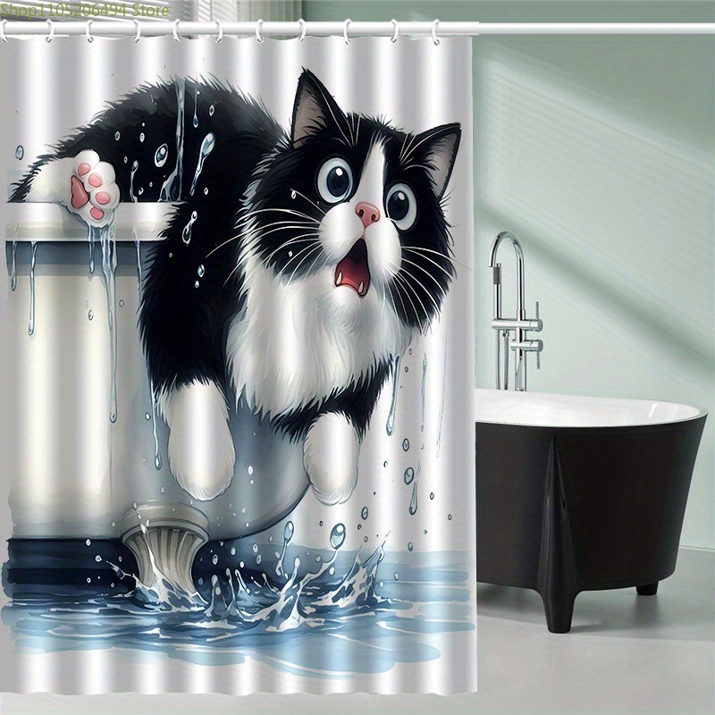 Home Bathroom Decor Ideas - Divertente Tenda da Doccia con Gatto