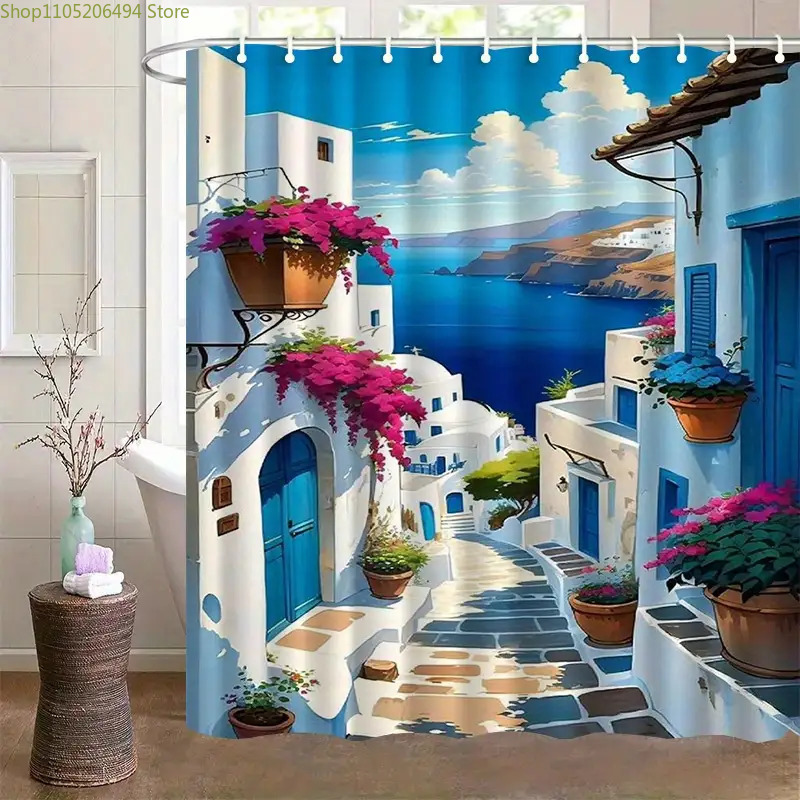 Home Bathroom Decor Ideas - Tenda Doccia Santorini, Isola Greca, Design