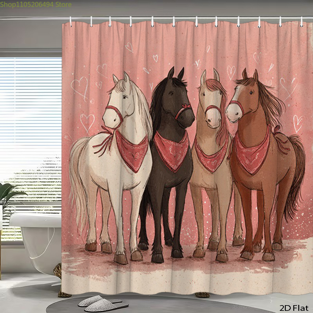 Home Bathroom Decor Ideas - Tenda da doccia con cavalli carini,